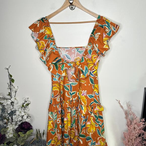 LA DOUBLEJ Scarlett Floral Tiered Maxi Dress Lily Orange Floral Sz XL {KK21} - Picture 10 of 14
